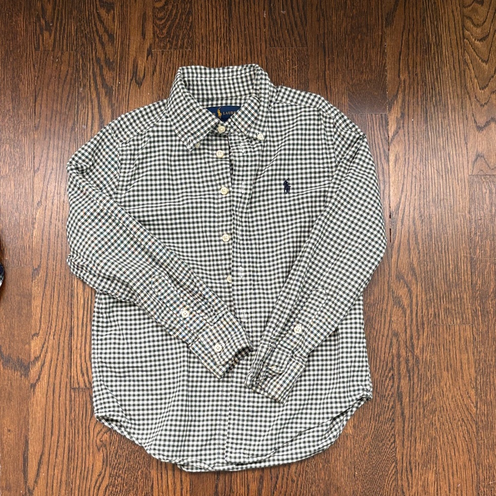 Youth Boy Polo Forest Green plaid shirt